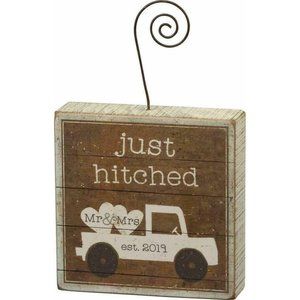 Primitives by Kathy Wedding 2019 Just Hitched Photo Block Rustic Gift